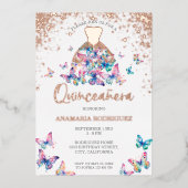 バラモダン金ゴールドバタフライガウンQuinseanera箔 箔招待状 (正面)