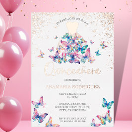 バラモダン金ゴールドバタフライガウンQuinseanera箔 箔招待状