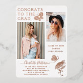 バラモダン金ゴールドバタフライスクリプト卒業写真 箔招待状 (正面)