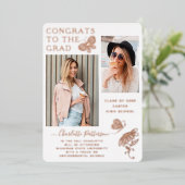 バラモダン金ゴールドバタフライスクリプト卒業写真 箔招待状 (立ち正面)