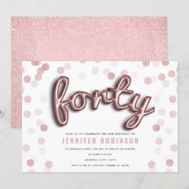 バラモダン金ゴールドバルーングリッター40th誕生日 招待状