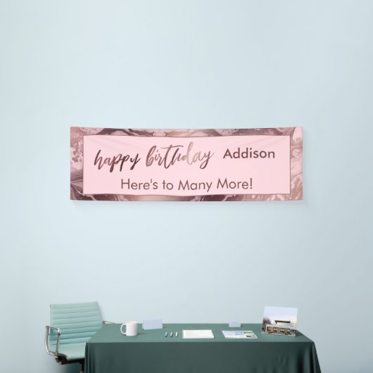 バラモダン金ゴールドパステルピンクマーブルハッピーバースデー 横断幕 (トレードショー)