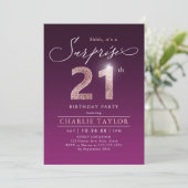 バラモダン金ゴールドパープルサプライズ21歳の誕生日 招待状 (スタンド正面)