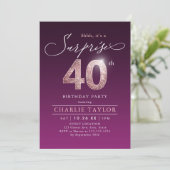 バラモダン金ゴールドパープルサプライズ40歳の誕生日 招待状 (スタンド正面)