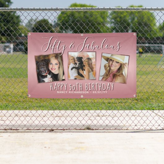 バラモダン金ゴールドピンクフォトコラージュ50誕生日 横断幕 (インサイチュ)