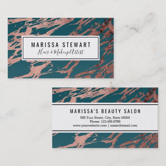 バラモダン金ゴールドピーコックティール(緑がかった色)マーブル 名刺 (正面/裏面)