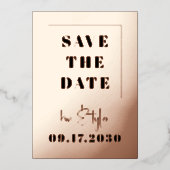 バラモダン金ゴールドフォイル写真結婚式の日付を保存 箔招待状 (正面)