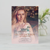 バラモダン金ゴールドフォトバースデーパーティー 箔招待状 (立ち正面)