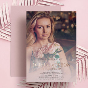 バラモダン金ゴールドフォトバースデーパーティー 箔招待状