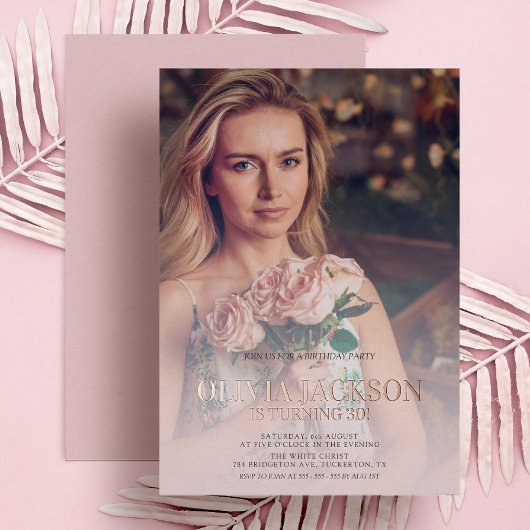 バラモダン金ゴールドフォトバースデーパーティー 箔招待状