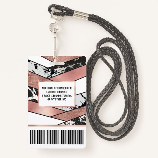 バラモダン金ゴールドブラックグリッター大理石幾何学模様 バッジ (裏面ランヤード)