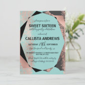 バラモダン金ゴールドブラックティール（緑がかった色）ジオメトリックスウィート16 招待状 (スタンド正面)