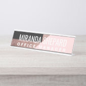 バラモダン金ゴールドブラック赤面ピンクジオメトリ デスクネームプレート (正面)