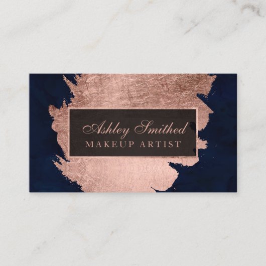 バラモダン金ゴールドブラッシュストロークのネイビーブルーメイク 名刺 (正面)