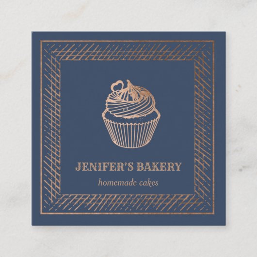バラモダン金ゴールドホイルのカップケーキ自家製ベーカリー スクエア名刺 (正面)