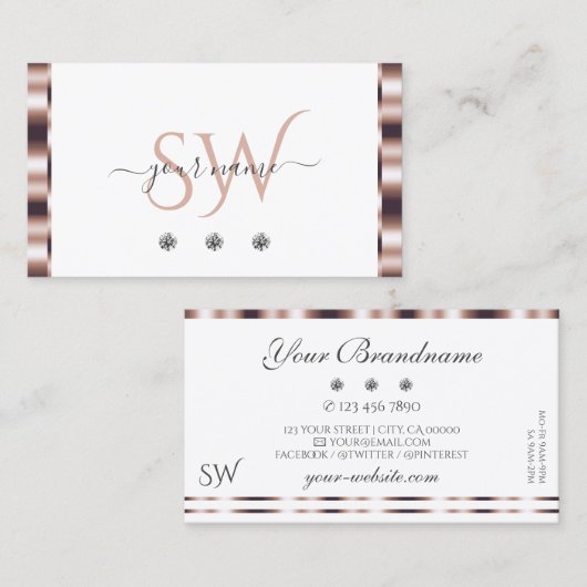 バラモダン金ゴールドホワイトダイヤきらめくズモノグラム 名刺 (正面/裏面)