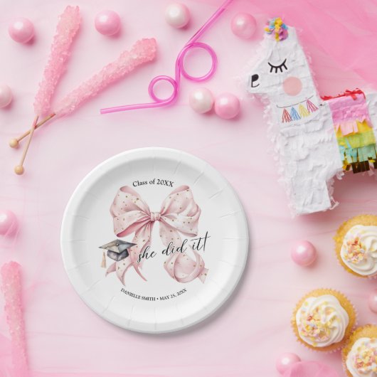 バラモダン金ゴールドボウ彼女はそれをした紙ラウンドプレート ペーパープレート (パーティー)