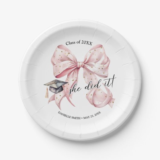 バラモダン金ゴールドボウ彼女はそれをした紙ラウンドプレート ペーパープレート (正面)