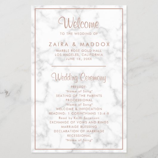 バラモダン金ゴールドマーブルバジェット結婚式 プログラム チラシ (正面)