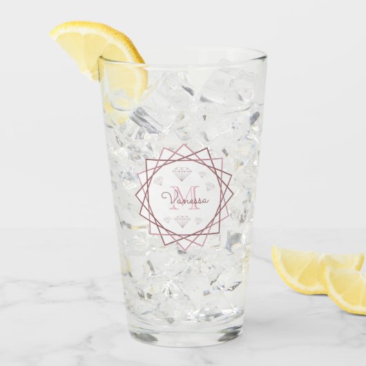 バラモダン金ゴールドモノグラム幾何学模様v2 タンブラーグラス (アイス正面)