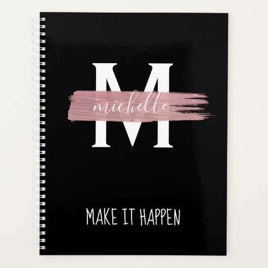 バラモダン金ゴールドモノグラム&モチベーション黒 プランナー手帳 (正面)