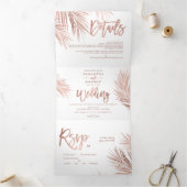 バラモダン金ゴールドヤシの木エレガントな結婚式 三つ折り招待状 (内部)