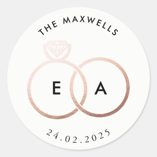 バラモダン金ゴールドリングや輪カスタムウェディングステッカー ラウンドシール (正面)