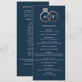 バラモダン金ゴールドリングや輪ネイビーブルー結婚式 プログラム (正面/裏面)