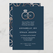 バラモダン金ゴールドリングや輪ネイビー結婚式招待状 招待状 (正面/裏面)