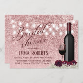 バラモダン金ゴールドワイン&フラワーズブライダルシャワー 招待状 (正面/裏面)