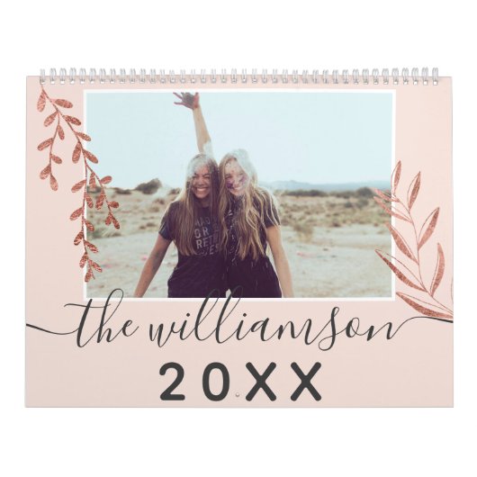 バラモダン金ゴールド分岐赤面ピンク13フォトグリッド カレンダー (カバー)