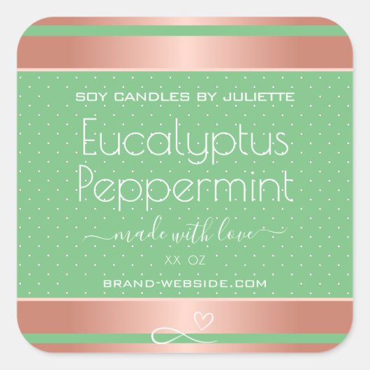 バラモダン金ゴールド包装ラベルライトグリーンミント スクエアシール (正面)