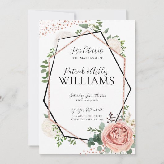 バラモダン金ゴールド幾何結婚式受付 招待状 (正面)