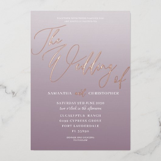 バラモダン金ゴールド書道&マウーブ 箔招待状 (正面)