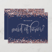 バラモダン金ゴールド海軍が私のメイド・オブ・オーナー（花嫁付き添い人） 招待状 (正面/裏面)