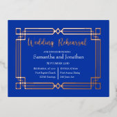 バラモダン金ゴールド縁どネイビーブルーリハーサルカード 箔招待状ポストカード (正面)