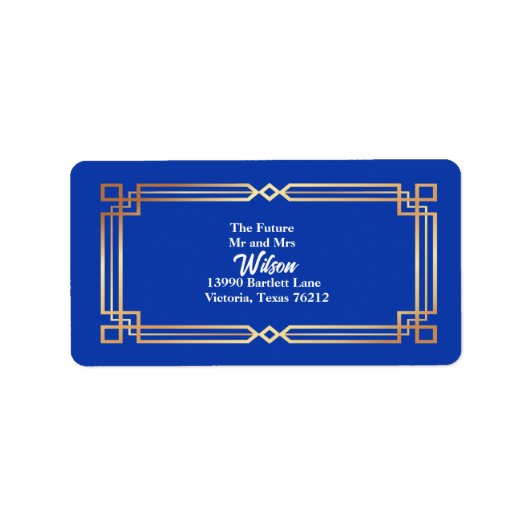 バラモダン金ゴールド縁どネイビーブルー差出人住所 ラベル (正面)