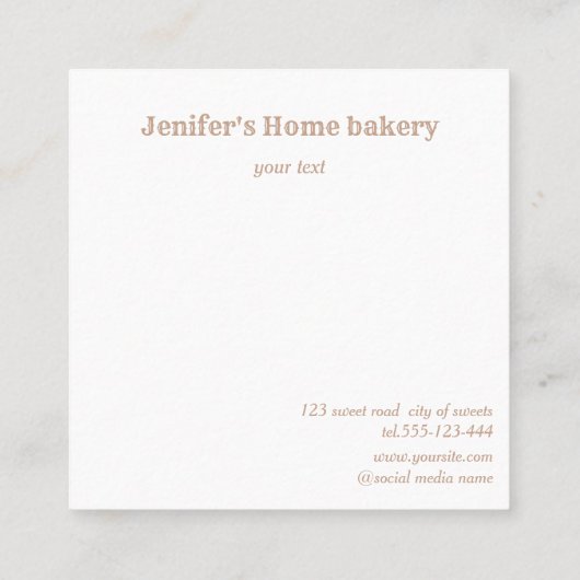 バラモダン金ゴールド転がのピンウィスクシェフベーカリー スクエア名刺 (裏面)