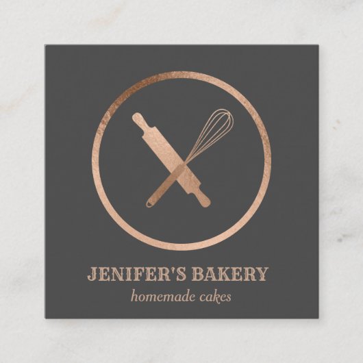 バラモダン金ゴールド転がのピンウィスクシェフベーカリー スクエア名刺 (正面)