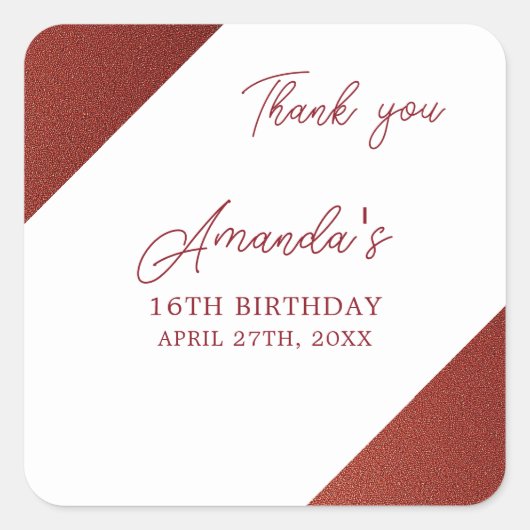 バラモダン金ゴールド銅グリッタースウィート16誕生日 スクエアシール (正面)