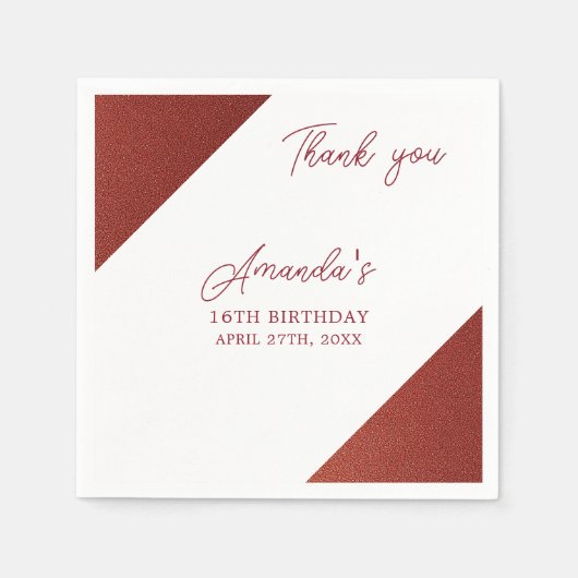 バラモダン金ゴールド銅グリッタースウィート16誕生日 スタンダードカクテルナプキン (正面)