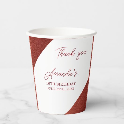バラモダン金ゴールド銅グリッタースウィート16誕生日 紙コップ (正面)