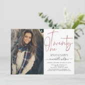 バラモダン金ゴールド21歳誕生日写真 招待状 (スタンド正面)