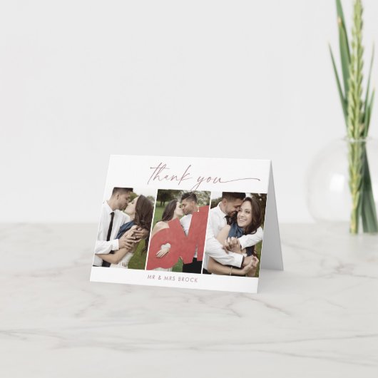 バラモダン金ゴールド3写真テンプレート折り畳み有難う サンキューカード (正面)