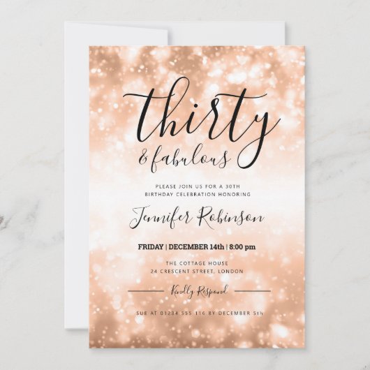 バラモダン金ゴールド30歳と素晴らしい30歳の誕生日 招待状 (正面)