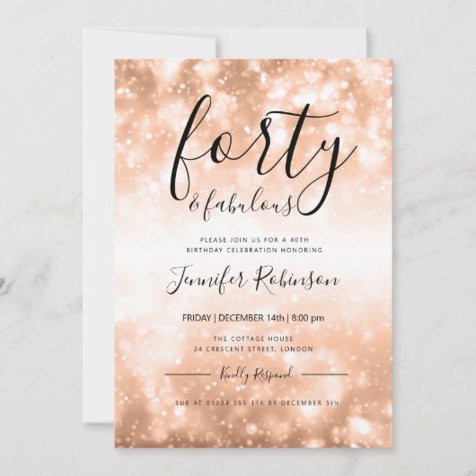 バラモダン金ゴールド40歳と素晴らしい40歳の誕生日 招待状 (正面)