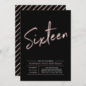 バラモダン金ゴールド&ブラックスウィート16thバースデーパーティー 招待状 (正面/裏面)