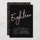 バラモダン金ゴールド&ブラック18thバースデーパーティー 招待状 (正面/裏面)