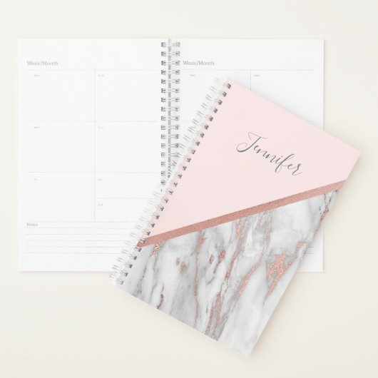 バラモダン金箔ピンクグレー大理石 |名前の追加 プランナー手帳 (ディスプレー)