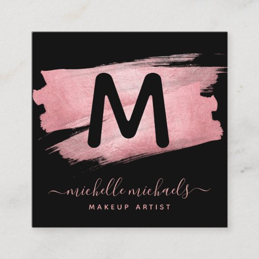 バラモダン金箔メー絵を描クアップサロンブラック スクエア名刺 (正面)